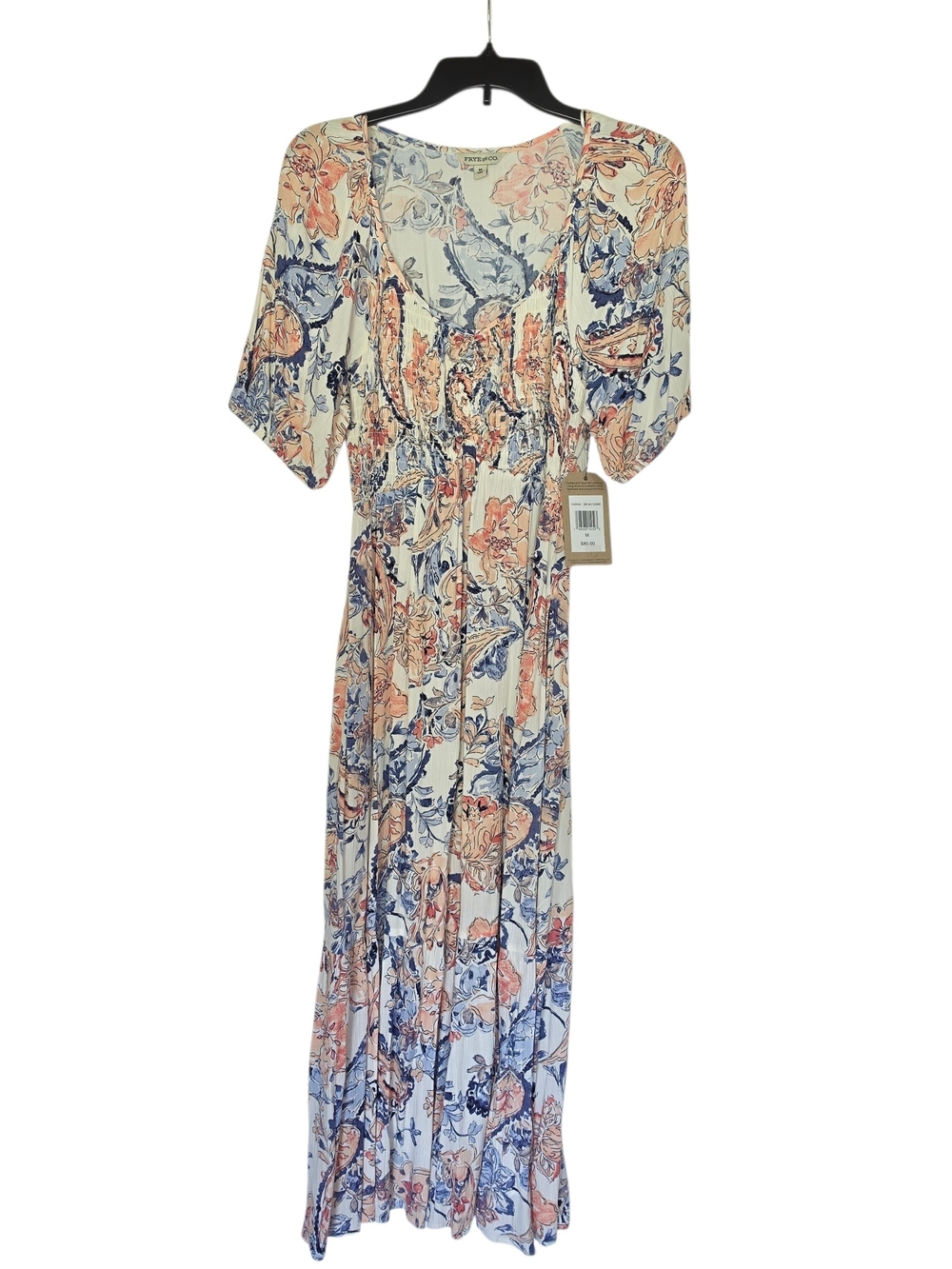 Frye & Co. Peach & Navy Floral Maxi Dress Size Medium